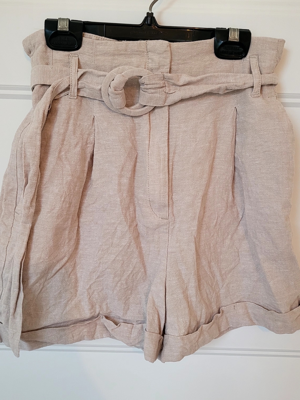 Dynamite Linen-Blend Paperbag Belted Shorts - Beige Size XS